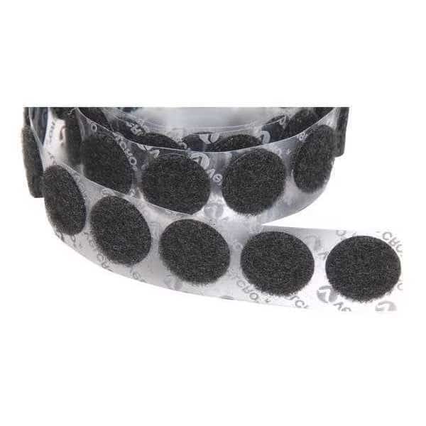 Reclosable Fastener, Disc, Acrylic Adhesive, 1/2 in, Black, 1440 PK