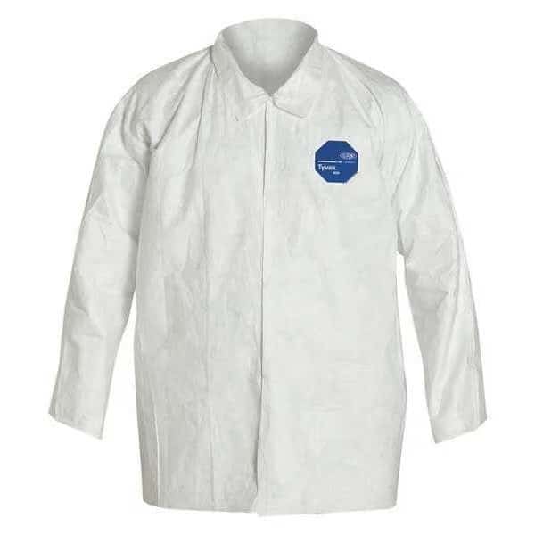 Disposable Shirt, 3XL, Tyvek(R) 400, Snap, Open Cuff, Serged Seam, 50 PK