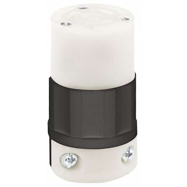 Locking Connector, L6-15R, 15 A, 250V AC, Single Phase, 2 Pole, Screw Terminals, Black, White