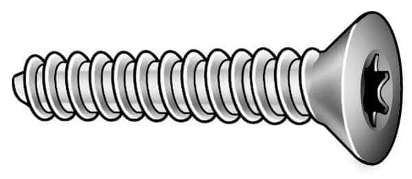 Sheet Metal Screw, #4 x 3/8 in, Zinc Plated Steel Flat Head Torx Drive, 50 PK