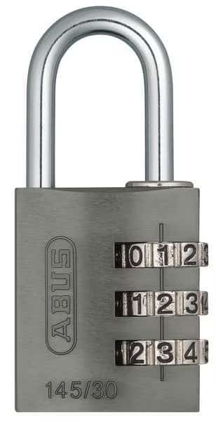 Combination Padlock, Side, Black/Silver, ABUS, Mfr# 145/30 Black
