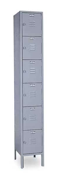 Box Locker, 12 in W, 18 in D, 78 in H, (1) Wide, (6) Tier, Dove Gray