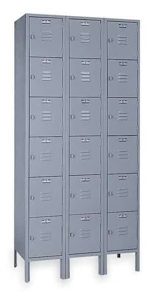 Box Locker, 36 in W, 12 in D, 78 in H, (3) Wide, (6) Tier, Dove Gray