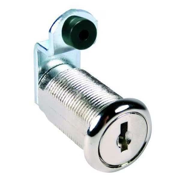 Disc Tumbler Keyed Cam Lock, Bright Nickel, 5/8 in For Door Thickness, 2 Number of Keys