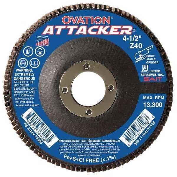 SAIT 76209 Ovation Attacker High Density Fiberglass Backed Flap Disc (Type 27) 4-1/2" x 7/8", 80 Grit