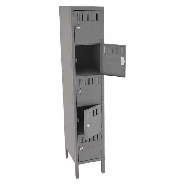 Box Locker, 12 in W, 18 in D, 66 in H, (1) Wide, (5) Tier, Gray