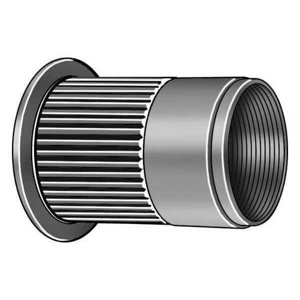 Rivet Nut, #10-32 Thread Size, 0.417 in Flange Dia., 0.488 in L, Aluminum, 100 PK