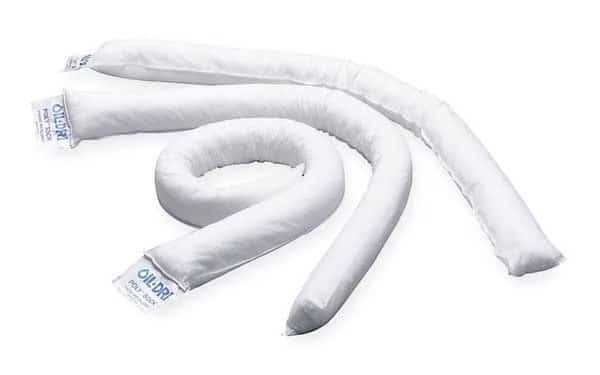 Sorbent Sock, 12 gal Vol Absorbed per Pkg, 3 in x 48 in, Oil, White, No Connector, 12 PK