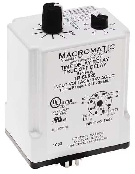 Time Delay Relay, 24VAC/DC, 10A, DPDT