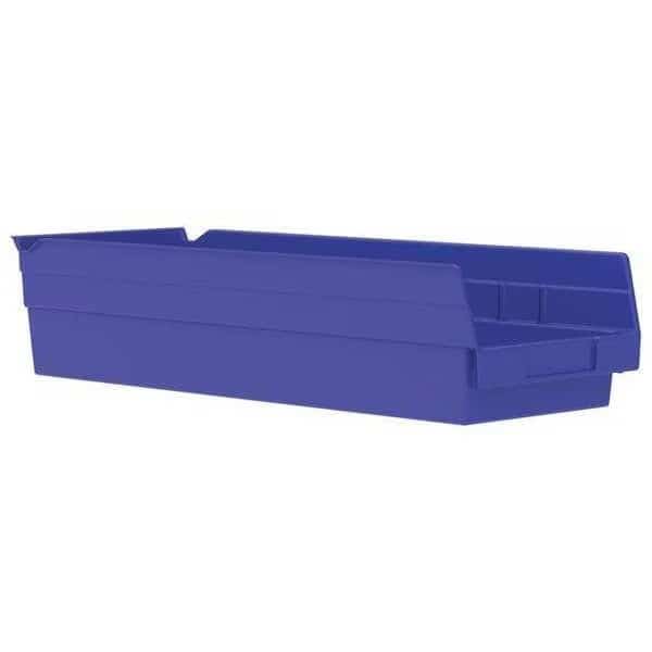 Shelf Storage Bin, Plastic, 6-5/8 in W x 17-7/8 in L x 4 in H, Blue