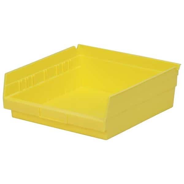 Shelf Storage Bin, Plastic, Yellow, 4 in H, 11 1/8 in W, 11 5/8 in L