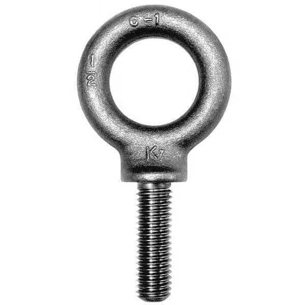 Eye Bolt With Shoulder, 1"-8, 2-1/2 in Shank, 1-13/16 in ID, Steel, Zinc Plated