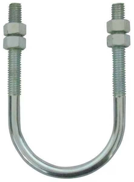 Round U-Bolt, 1/4"-20, 1 3/8 in Wd, 3 7/16 in Ht, Plain Steel, 5 PK
