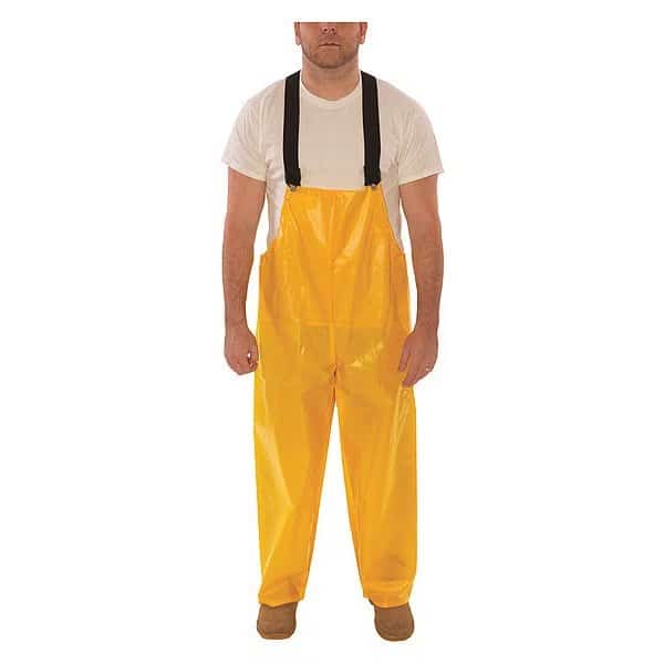 Rain Bib Overall, Polyurethane, 32 in Inseam, 56 in to 58 in Waist, 12 mil Thickness, Gold, 4XL