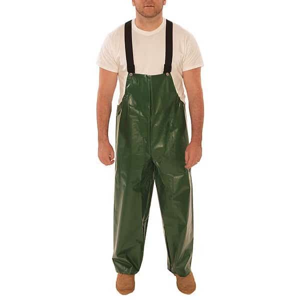 Rain Bib Overall, Polyurethane, 32 in Inseam, 52 in to 54 in Waist, 12 mil Thickness, Green, 3XL
