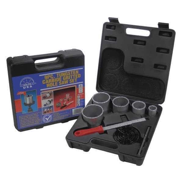 Hole Saw Set, Tungsten Carbide Grit, 9 pcs