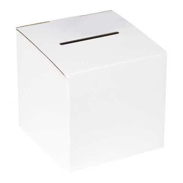 Ballot Box, 10x10x9", White, 10pk, 200#/ECT-32-B Corrugated, 10" W, 9" H, White