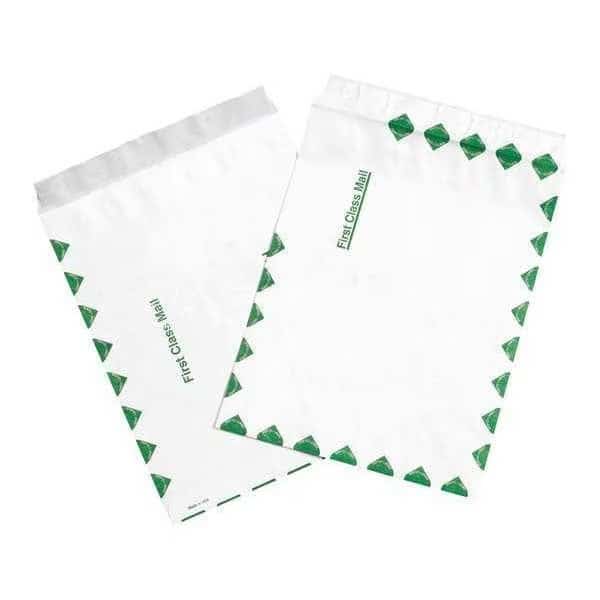 Tyvek Flat Envelopes, 9" x 12", First Class, White/Green, PK100