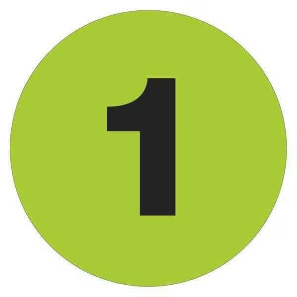 Tape Logic Number Labels, "1", 2" Circle, Fluorescent Green, 500/Roll