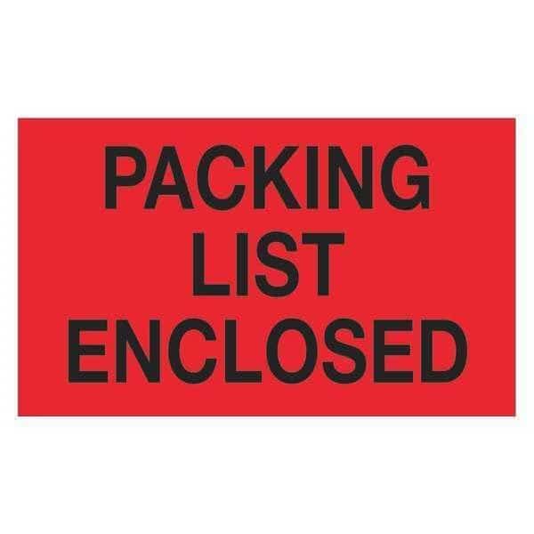 Tape Logic® Labels, "Packing List Enclosed", 3" x 5", Fluorescent Red, 500/Roll, TAPE LOGIC, Mfr# DL1203