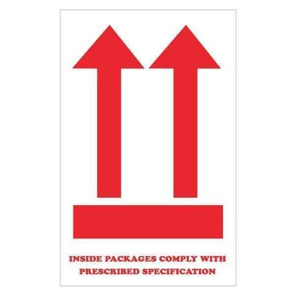 Tape Logic Labels, "This End Up", 4" x 8", Red/White, 500/Roll