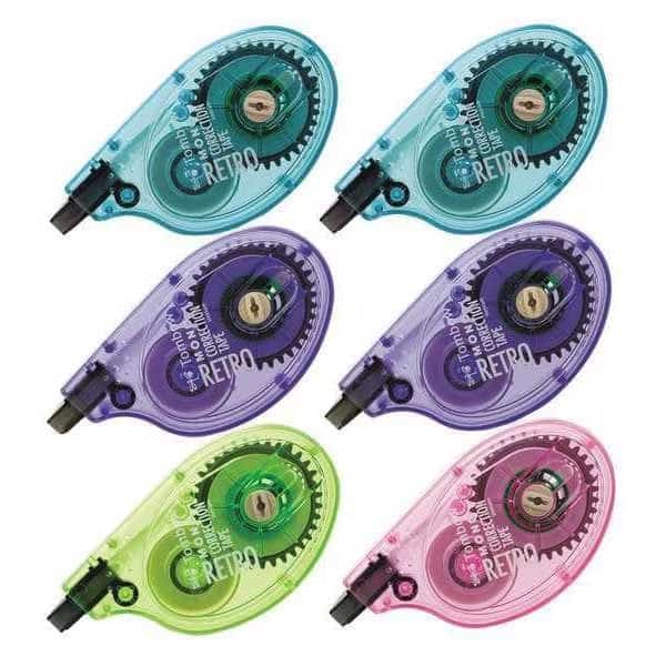 MONO Original Correction Tape, Assortedt RetroColor Applicators, 0.17" x 394", PK6