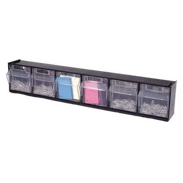 Tilt Bin for Storage, 6 Bins, Black