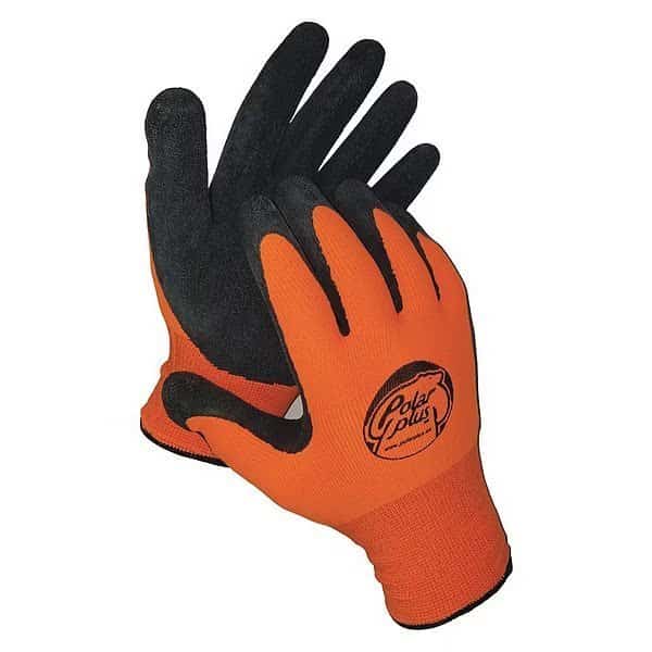 Cold Protection Gloves, Latex Palm, Thermal Lining, Orange, 2XL