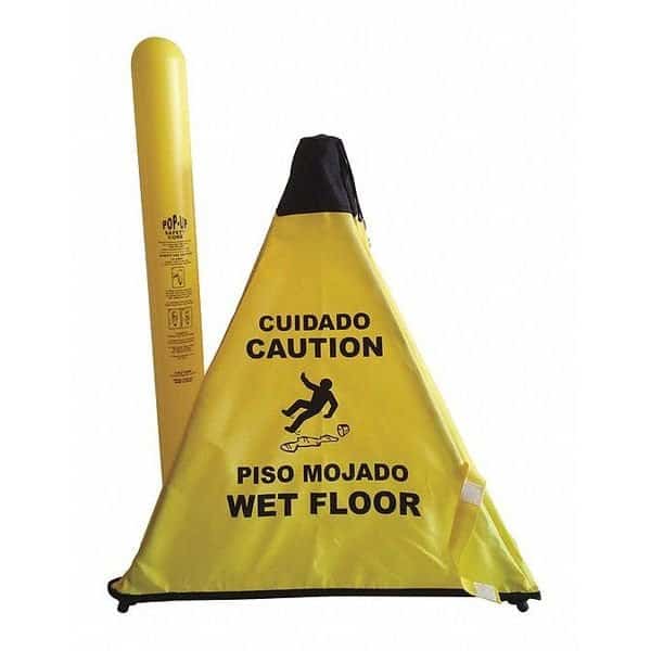 Wet Floor Cone, 18" w/Storage Tube, Yellow