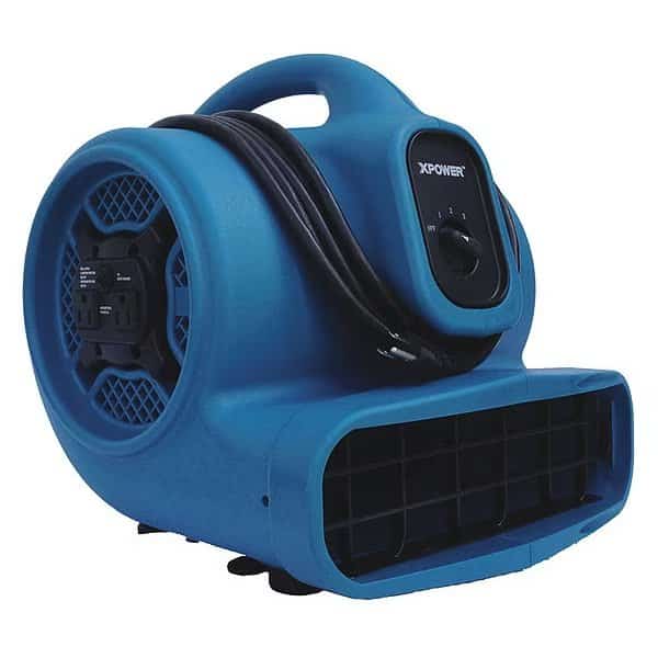 Air Mover W/ Power Outlets for Daisy Chain, 1/4 HP, 1600 CFM, 3 Amps, 4 Positions, 3 Speeds