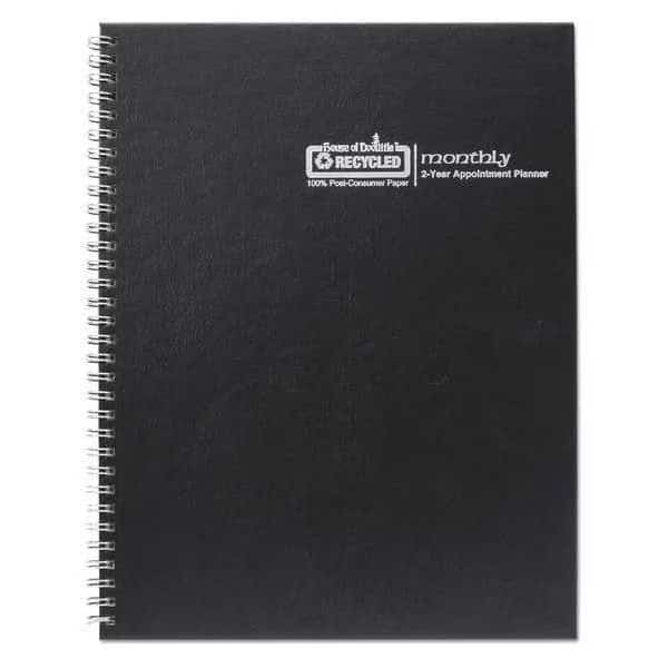 Monthly Hard Cover Two-Year Planner, 11 x 8.5, Black Cover, 24-Month: Jan 2025 to Dec 2026