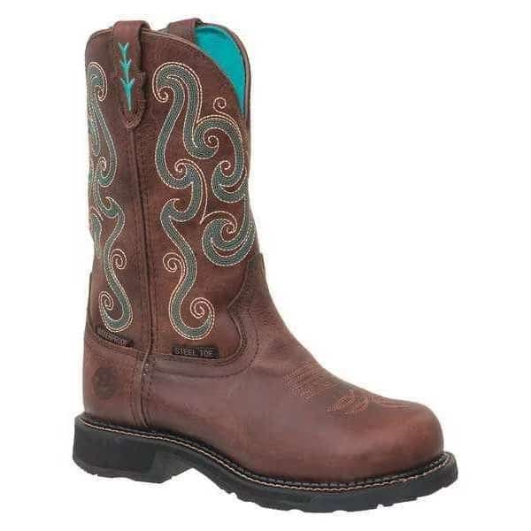 Women's Western Boot, 10 B, Steel Toe, 11 in H, Brown, WKL9991