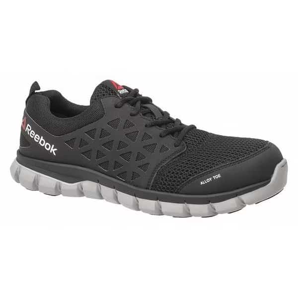 Men's Athletic Shoe, Alloy Toe, Mesh Upper, Rubber Outsole, Lace Up, Black, 7 1/2 M