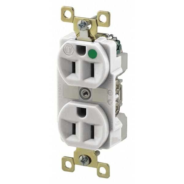 Straight Blade Receptacle, 5-15R, 15 A, 125V AC, 2 Pole, 3 Wire, Flush Mount, Single