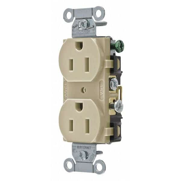 Straight Blade Receptacle, 5-15R, 15 A, 125V AC, 2 Pole, 3 Wire, Flush Mount, Single