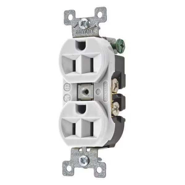 Receptacle,White,15A,2 Poles,Flush Mount, Mfr#: 5262BW, BRYANT