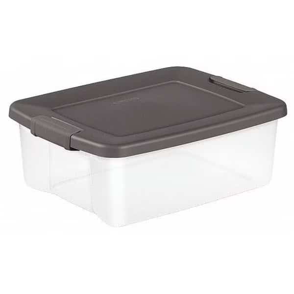 Storage Tote W/ Lid, 6.3 gal, 19-7/8 in L, 15-1/2 in W, 7-3/4 in H, Clear, Gray, Polypropylene