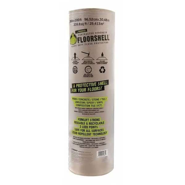 Contractor Strength Floorshell, Heavy Duty Floor Protection, 45 mil Thick, 100 ft L, 38 in W, Brown