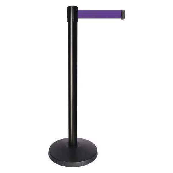 Barrier Post with Belt, Black, 10 ft Length, 40 in Post Height, No Legend, Powder Coated