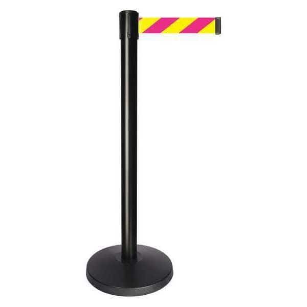 Barrier Post with Belt, Black, 10 ft Length, 40 in Post Height, No Legend, Powder Coated
