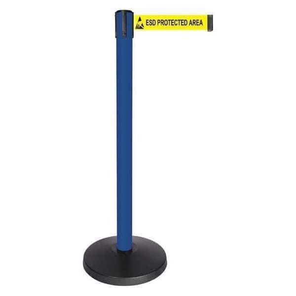 Barrier Post with Belt, Blue, 10 ft Length, 40 in Post Height, ESD Protected Area, Powder Coated