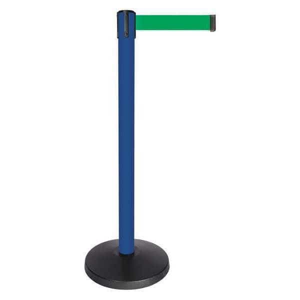 Barrier Post with Belt, Blue, 10 ft Length, 40 in Post Height, No Legend, Powder Coated