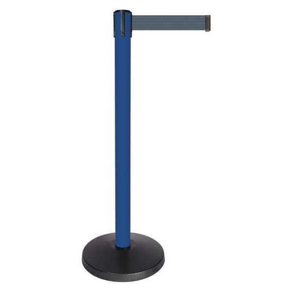 Barrier Post with Belt, Blue, 10 ft Length, 40 in Post Height, No Legend, Powder Coated