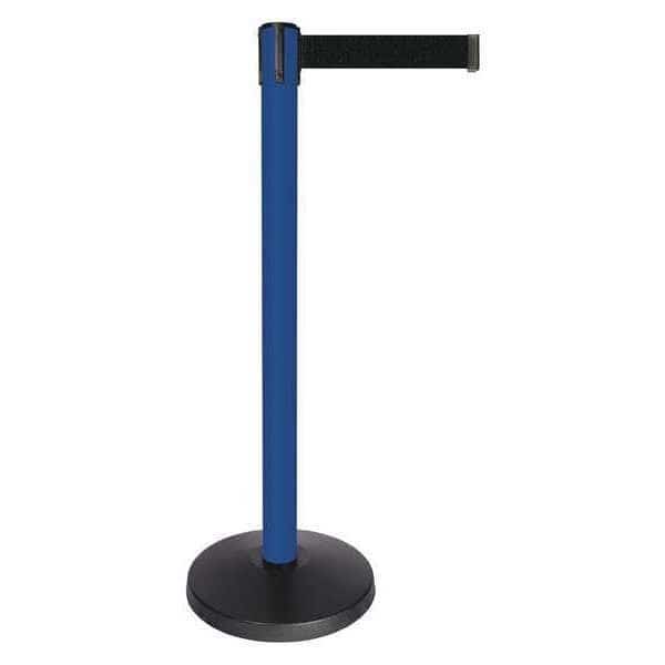 Barrier Post with Belt, Blue, 10 ft Length, 40 in Post Height, No Legend, Powder Coated