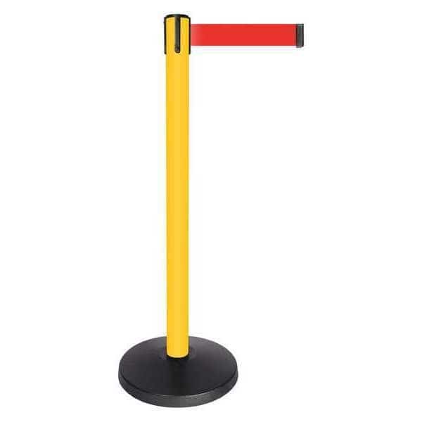 Barrier Post w/Belt,Red Belt,Yellow Post, Mfr#: QPLUS-35-R5, QUEUEWAY