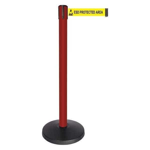 Barrier Post with Belt, Red, 10 ft Length, 40 in Post Height, ESD Protected Area, Powder Coated
