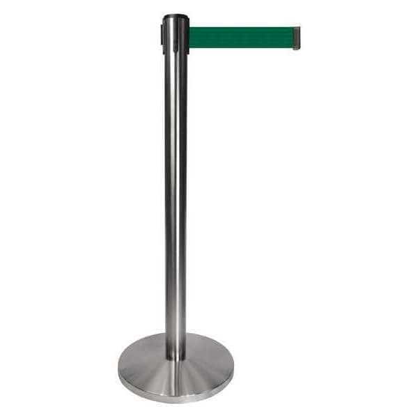 Barrier Post with Belt, Gray, 10 ft Length, 40 in Post Height, No Legend, Satin Chrome