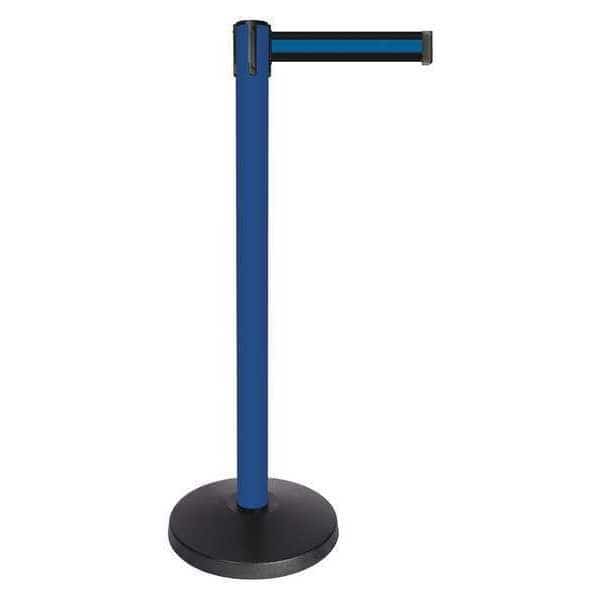 Barrier Post with Belt, Blue, 10 ft Length, 40 in Post Height, No Legend, Powder Coated