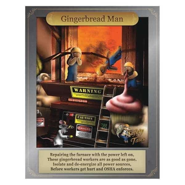 Safety Poster, Gingerbread Man - Power Down Machines, Paper, 16 in W, 12 in H