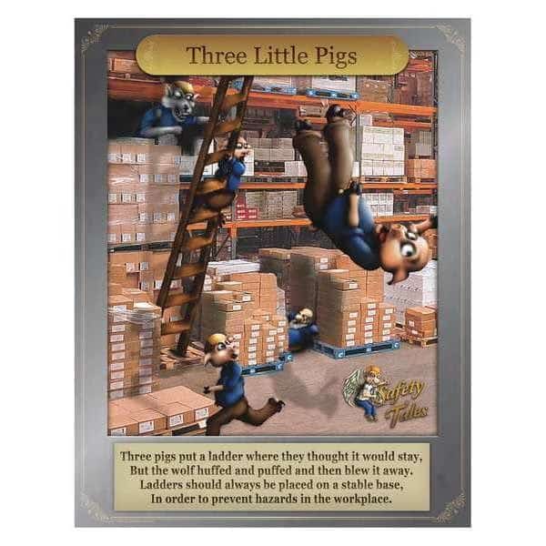 Safety Poster, Three Little Pigs - Ladder Safety, Paper, 27 in W, 21 in H